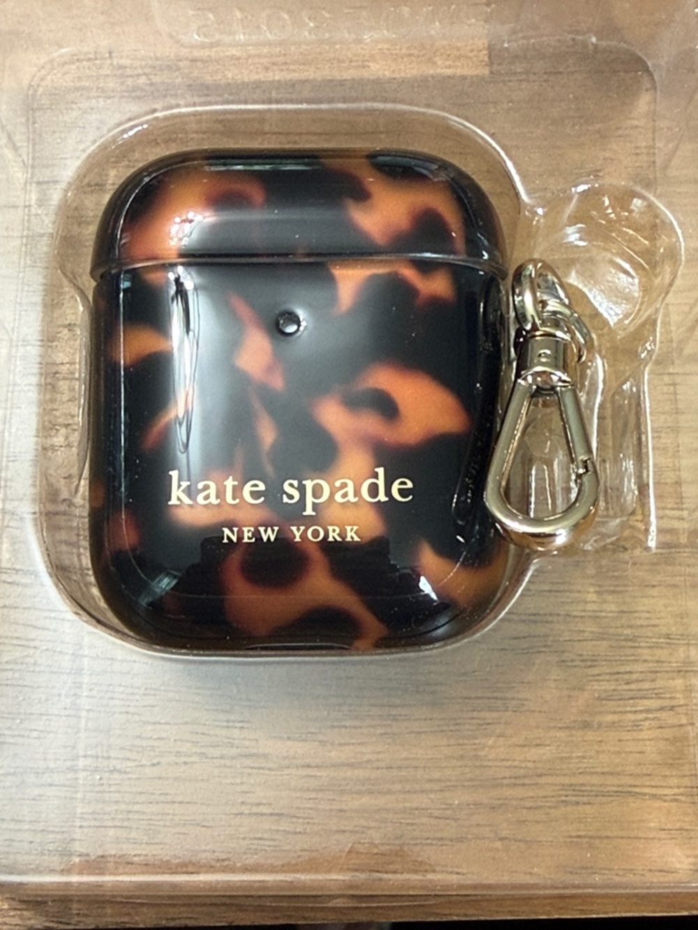 kate spade Tortoiseshell Pattern AirPods Case with Gold Clip